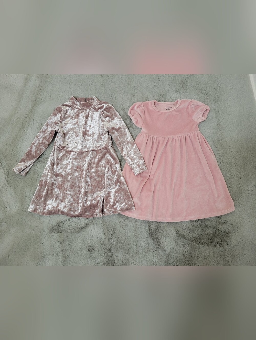 Toddler Girl Pink Velour 2 Dress Bundle